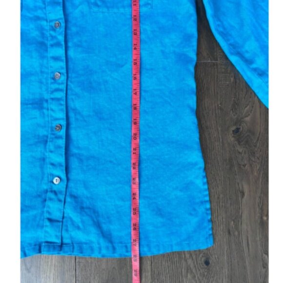 Lino by Chico's 100% Linen Button Front Blouse Size 1/M Lagoon Blue Lagenlook - Picture 6 of 6